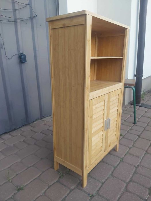 Bambusowy lamelowy REGAŁ ŁAZIENKOWY 4 półki + drzwiczki