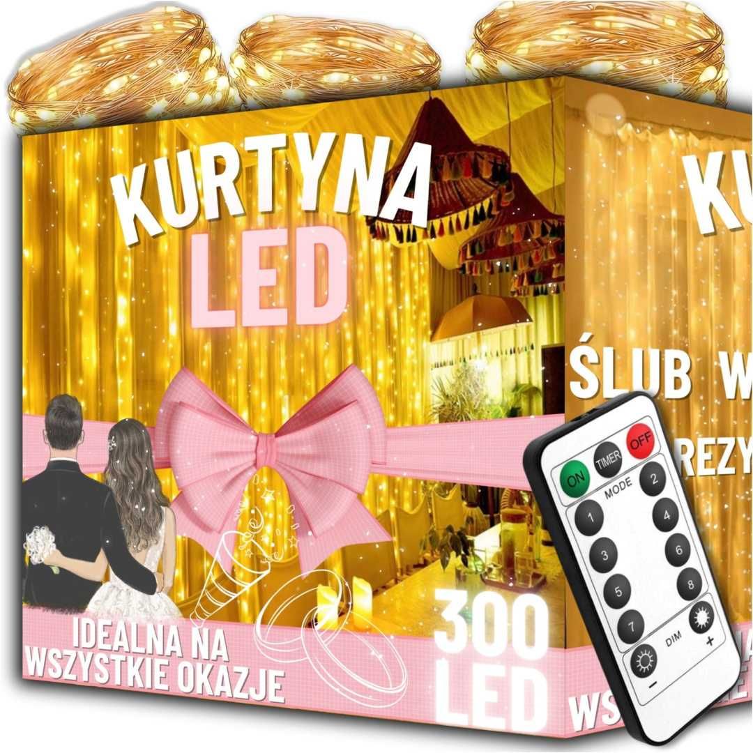 Lampki Led Kurtyna Świetlna na Okno 3x2m 200 LED na Druciku na Prąd