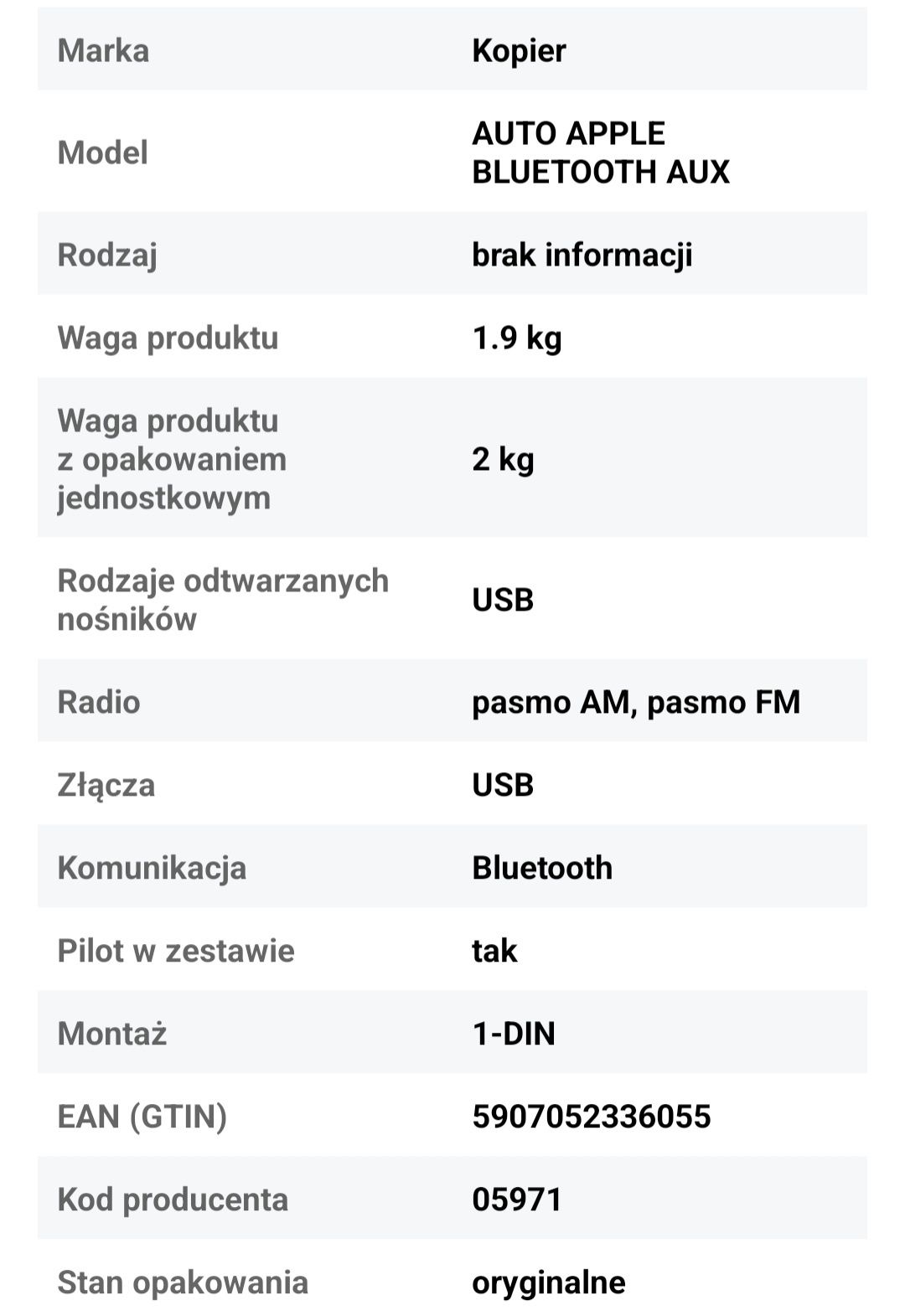 Radio Nawigacja 6,9"WP-6097, 1DIN,Carplay,Android Auto,MAPY,Bluetooth,