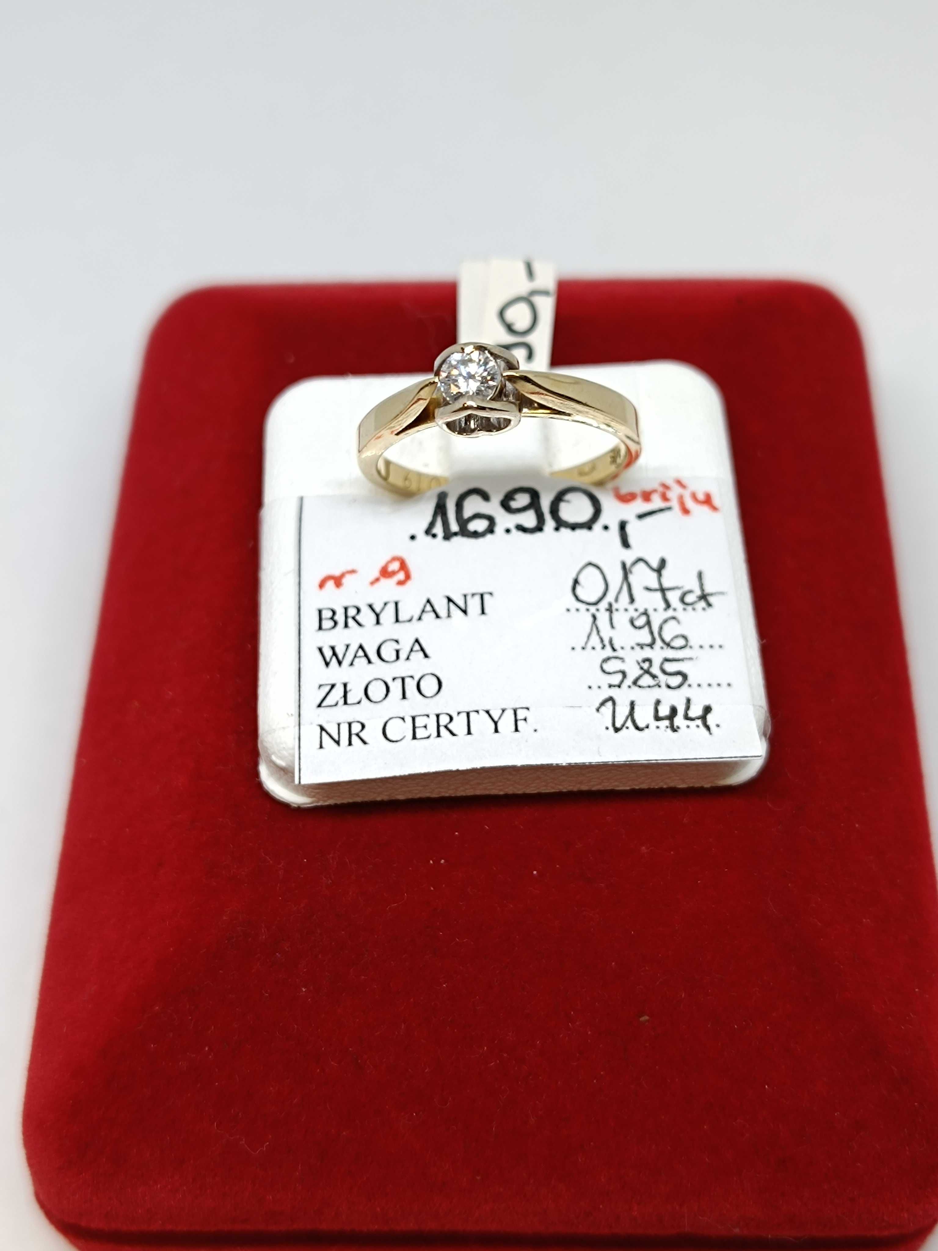 Złoty pierścionek z brylantem roz.9, złoto próby 585