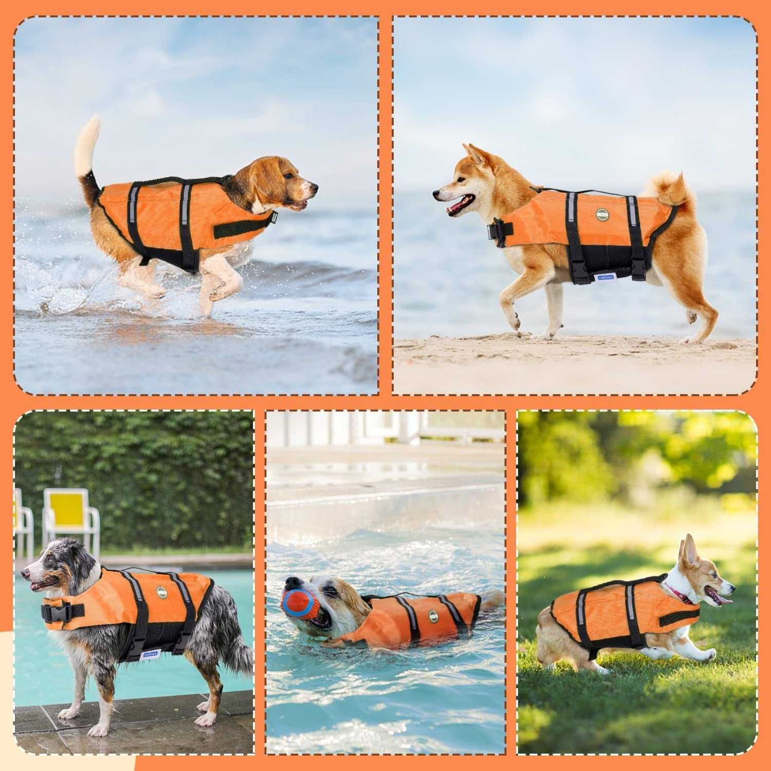 Colete salva-vidas para cães com tiras refletoras