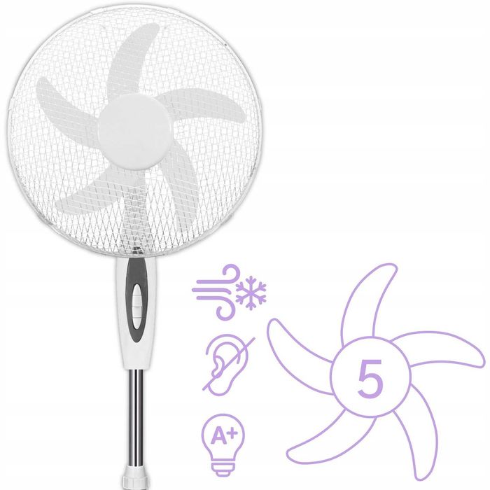 Wentylator Podłogowy Cichy Mocny Biały Wiatrak Stojący Duży Klima