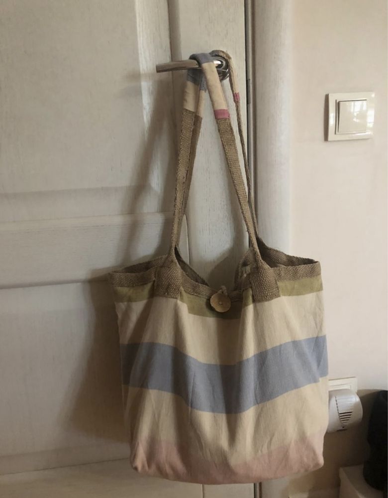сумка летняя льняная пляжная натуральная на подкладке