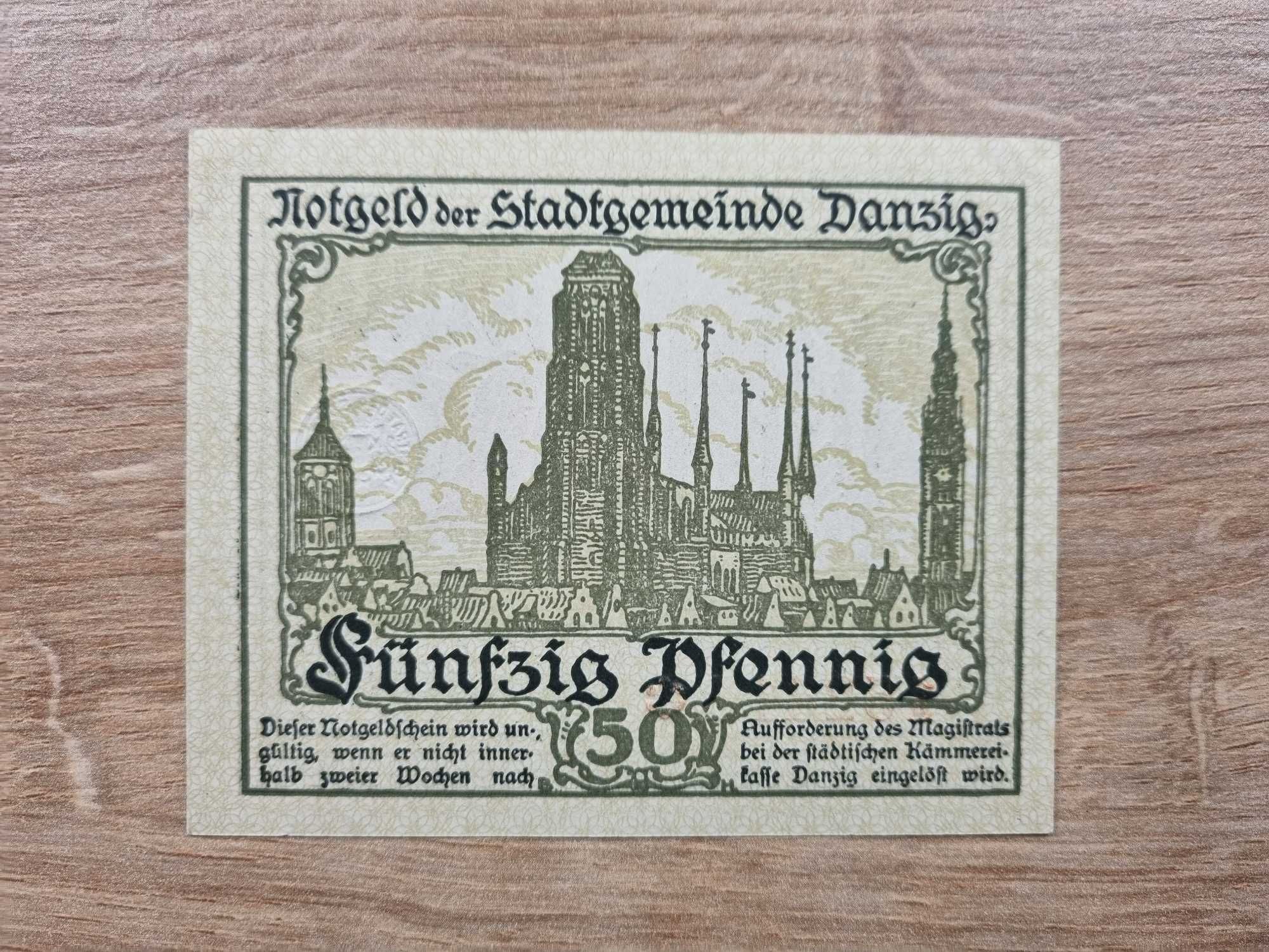 50 pfennig 1919 zielone Gdańsk WMG 50 fennig 1919r UNC