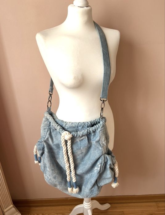 Torba jeansowa worek duża na lato na wakacje na plaże marynarska