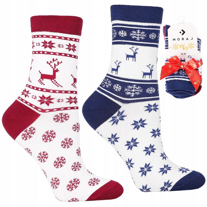 Skarpetki Świąteczne Bawełniane 2-Pary Skarpety Na Prezent Moraj 35-38