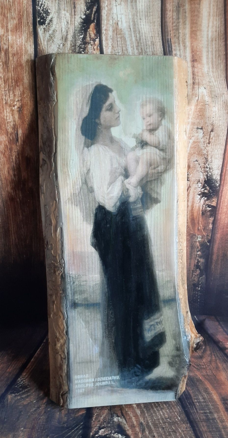 Obraz na desce 26x61cm Madonna I Dzieciątko Maryja grawer gratis