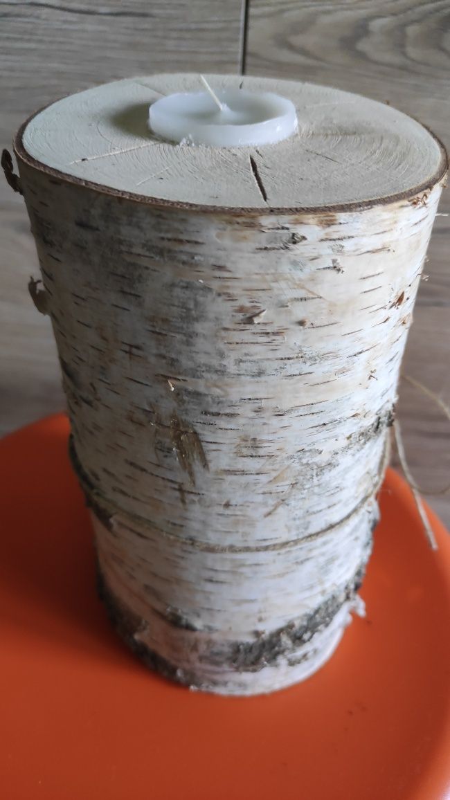 Świecznik brzoza pieniek ozdobny podgrzewacz ozdoba handmade