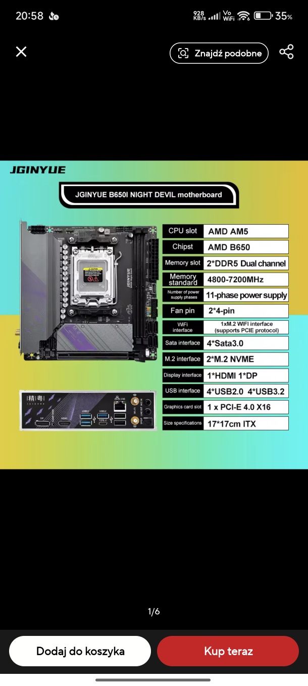 Płyta główna mini itx Jginyue B650i am5 B650