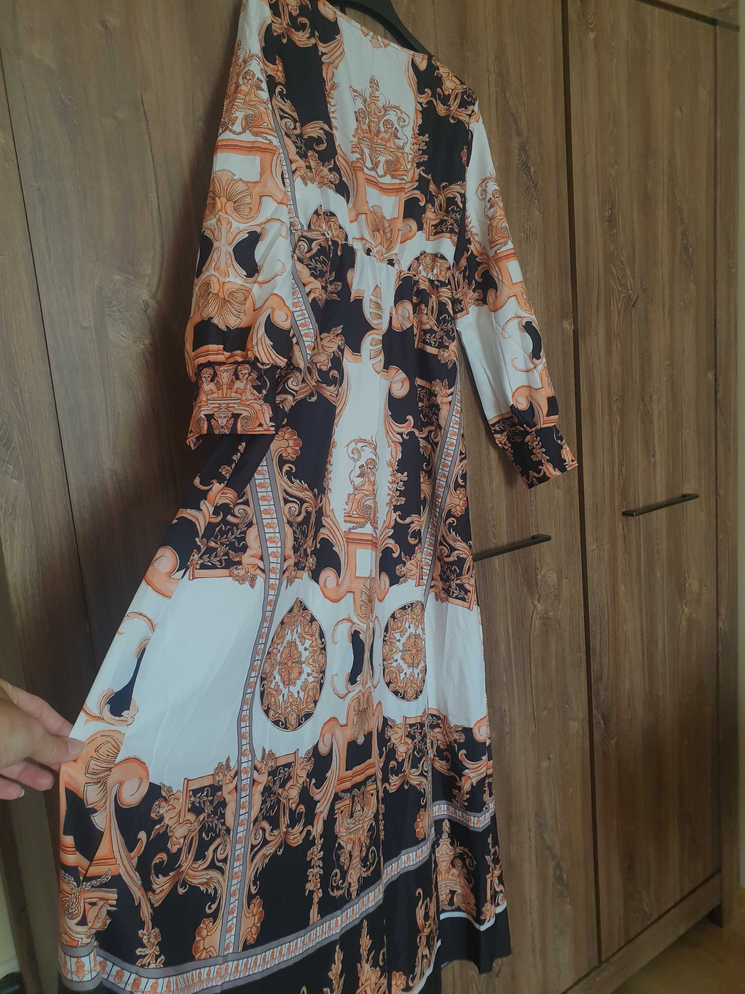 Suknia plażowa orientalna z rozporkiem długa rozkloszowana