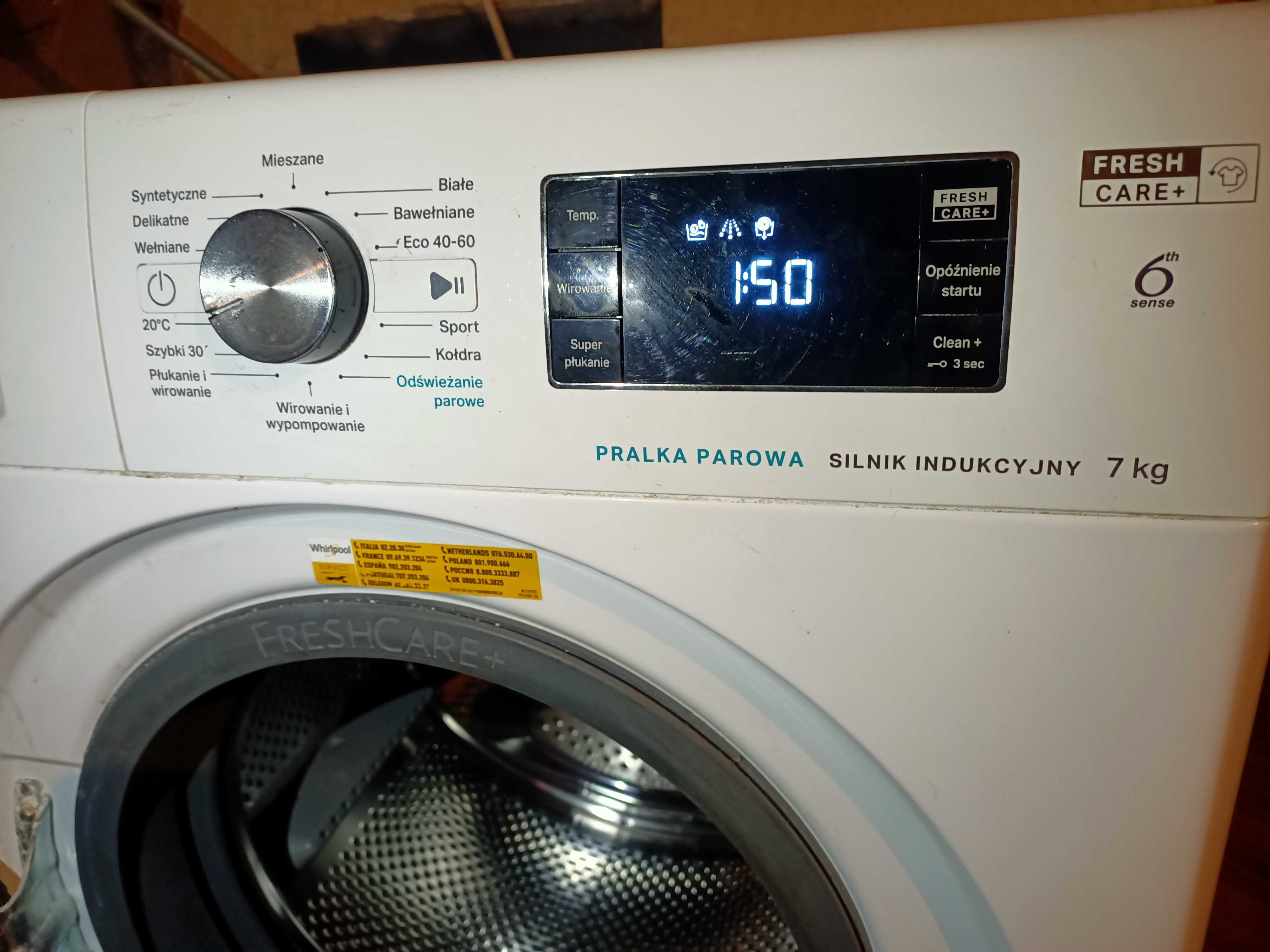 Pralka Whirpool 7KG Silnik Indukcyjny Parowa Freshcare+