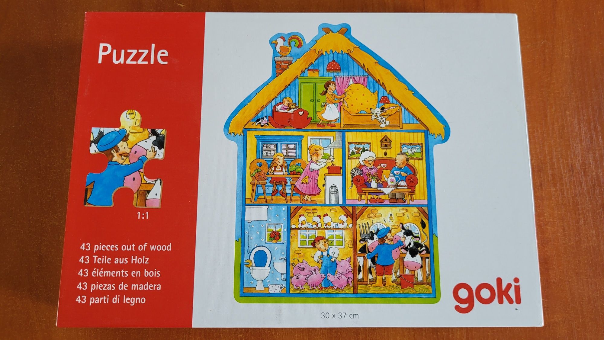 Drewniane puzzle Goki domek 43 elementy