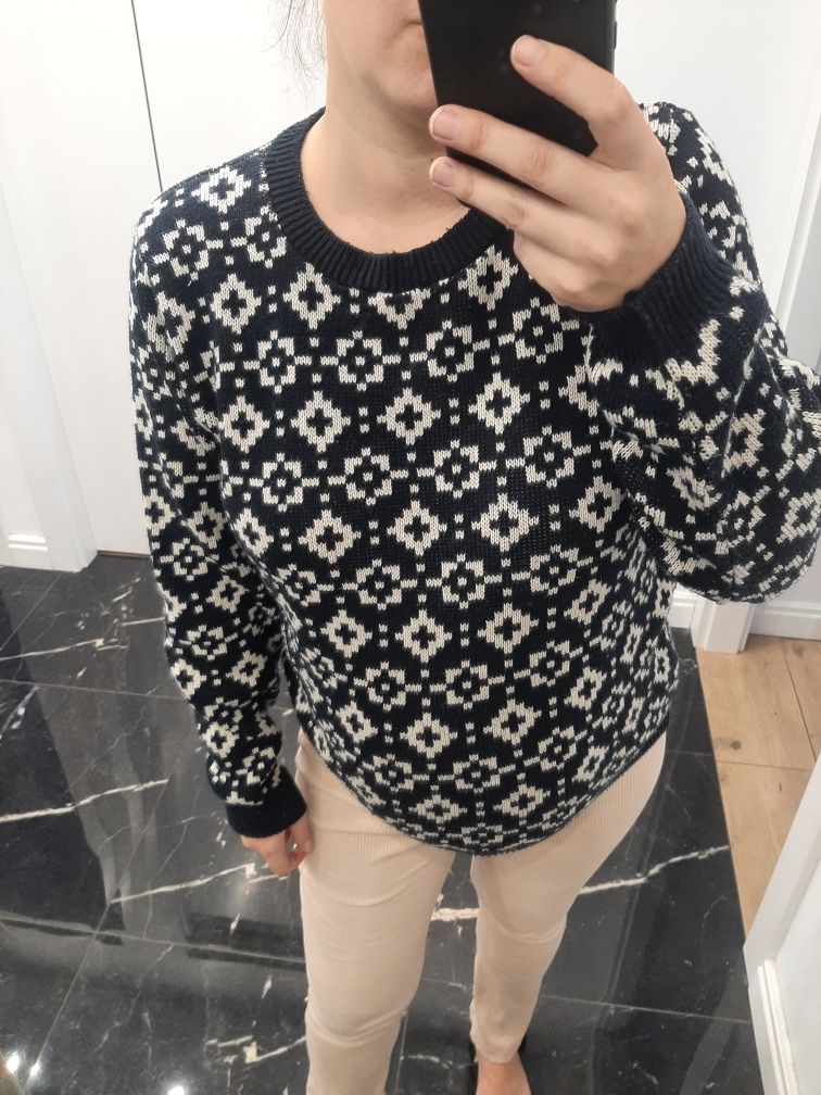 Sweter geometryczny ciepły zimowy casual basic made in England vintage