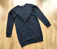 H&M - czarna sukienka dresowa lub długa bluza, falbanki - M/38
