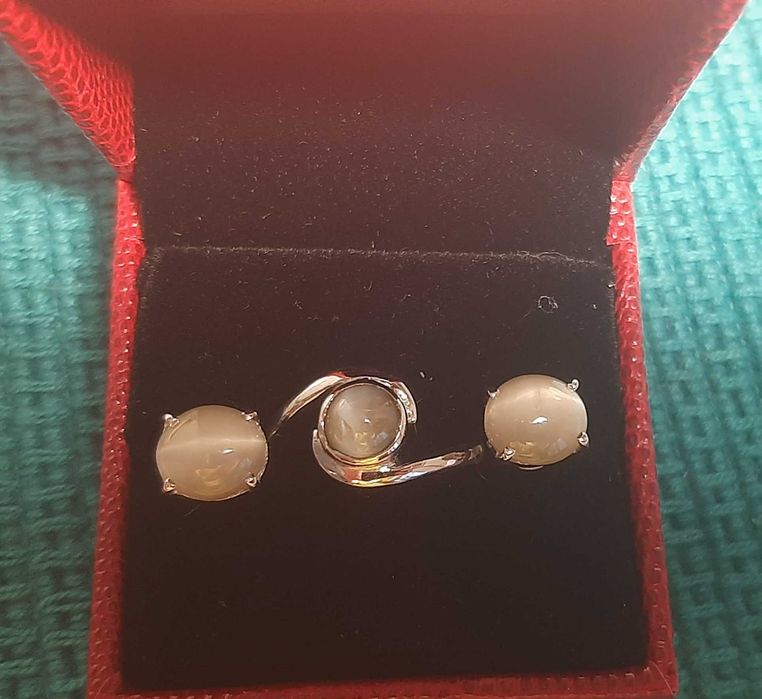 Kolczyki i pierścionek kocie oko