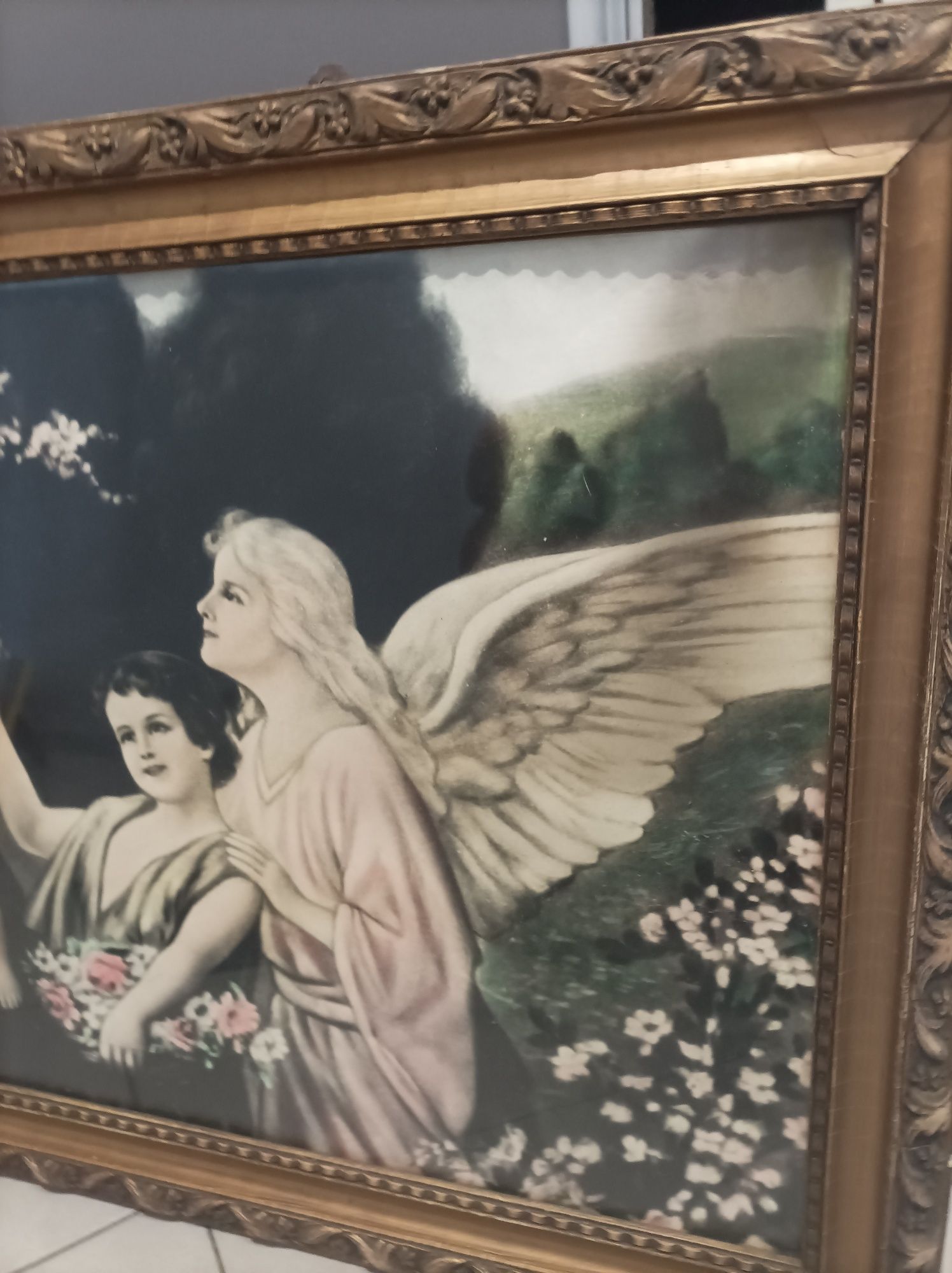 Stary duży Obraz Maryja z Dzieciątkiem w otoczeniu Aniołów