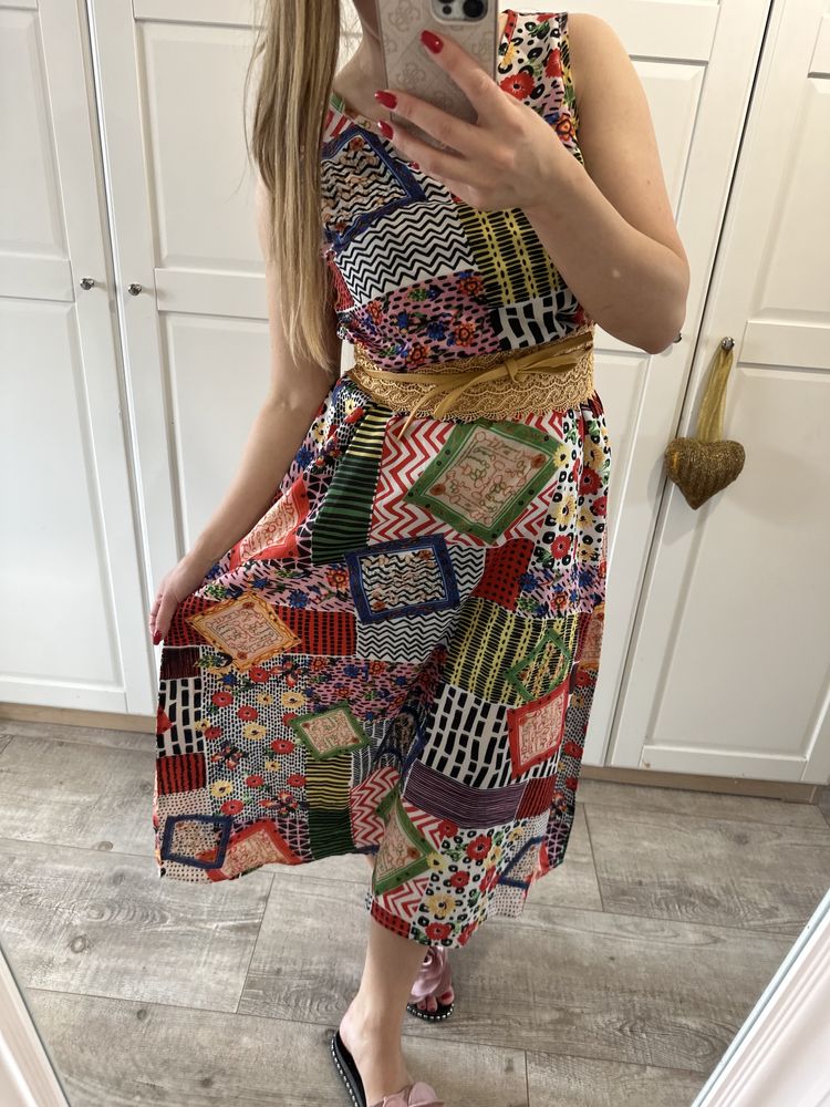 Sukienka maxi etno boho patchwork patchworkowa kolorowa L unikat