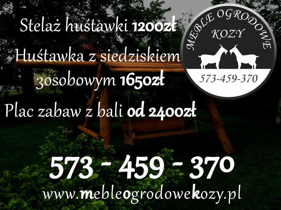 PROMKA! Drewniana huśtawka ogrodowa z grubych bali / Plac zabaw Stelaż