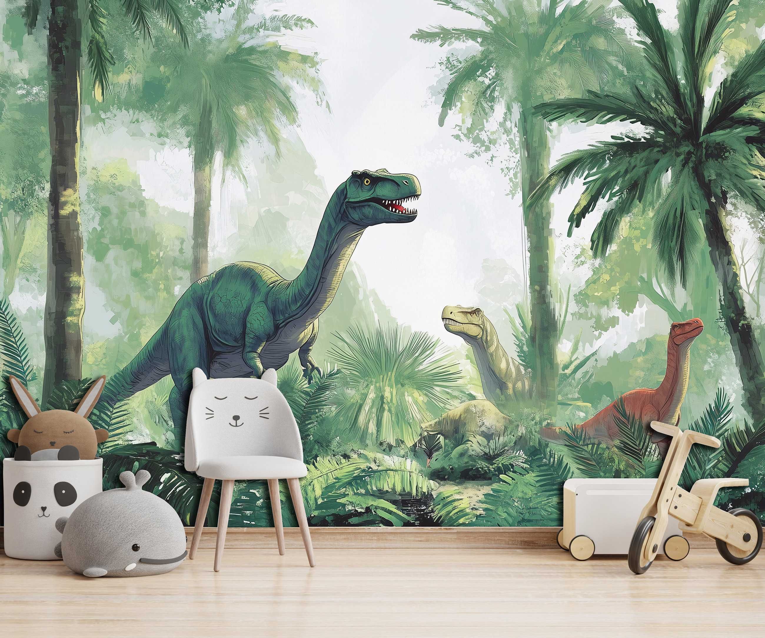 Fototapeta Dla Dzieci Dziecka Dinozaury Zwierzęta Las Zieleń 3D + KLEJ