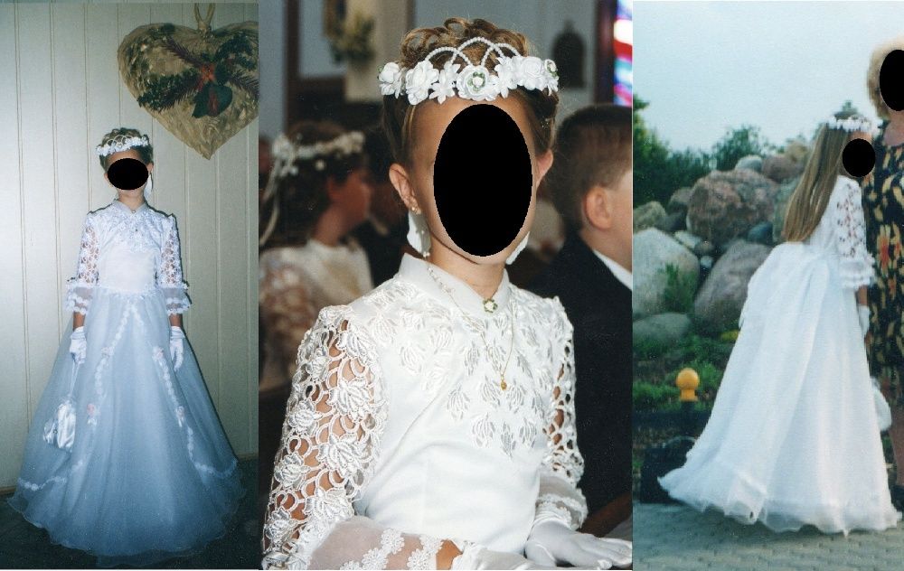 Sukienka komunijna RETRO + wianek torebka rozmiar 140 sesje zdjęciowe