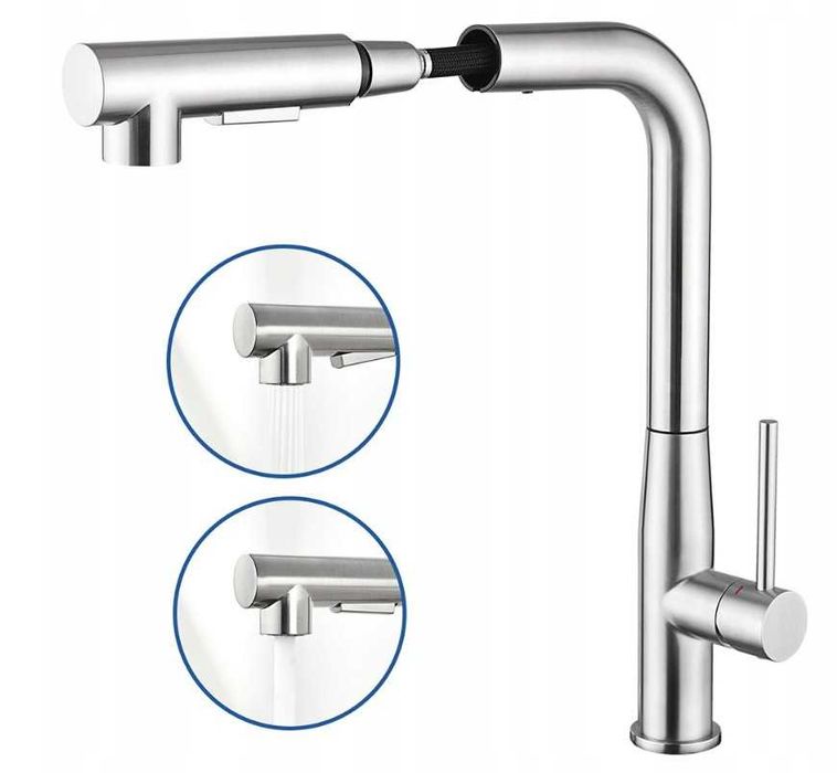 Auralum Wyciągana Bateria Kuchenna Kran Stalowy z 2-Tryby Wylewką 50CM