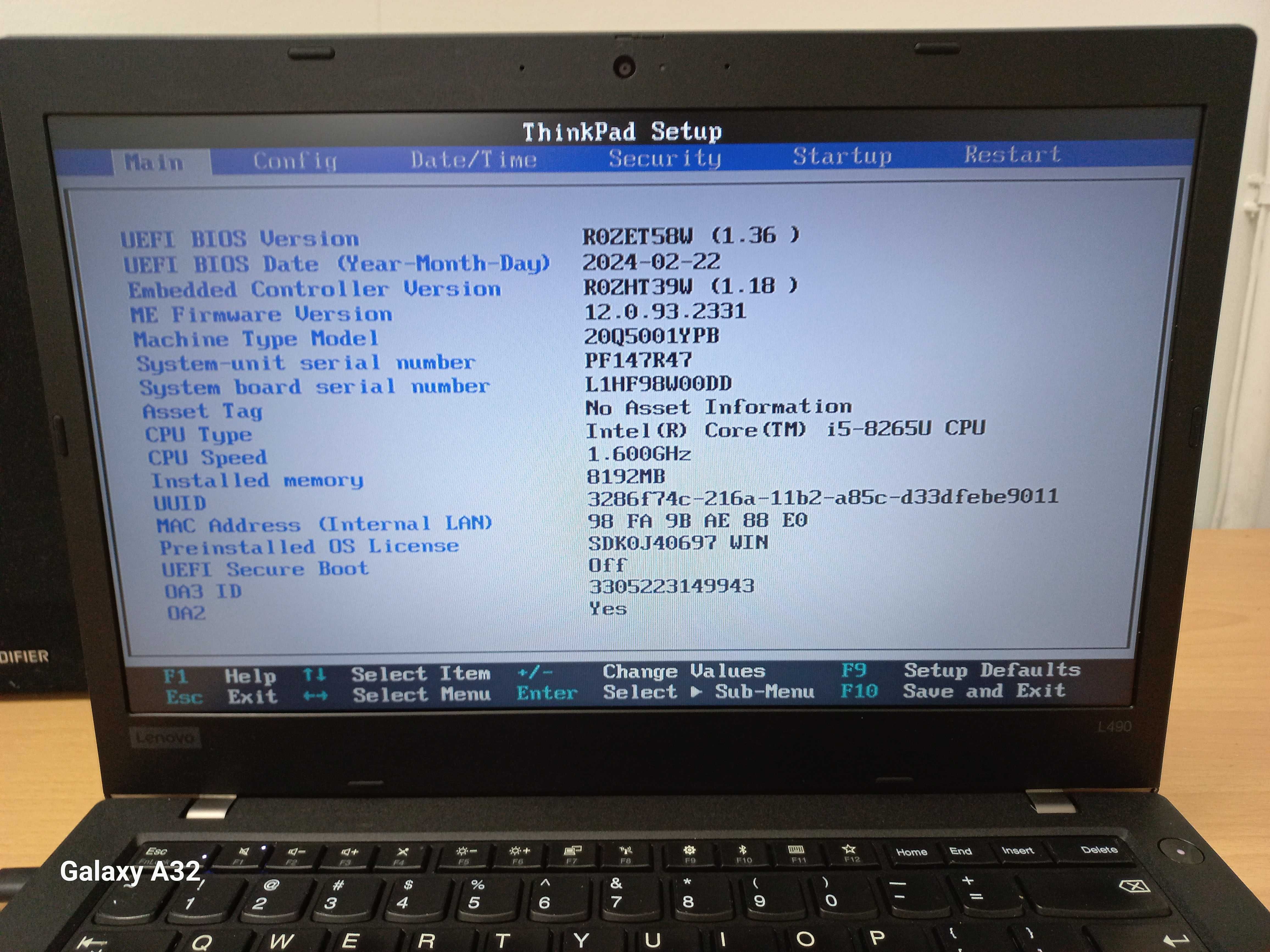 Laptop Lenovo ThinkPad L490 I5-8265u 14,1" i5 8 GB SSD Torba LUX