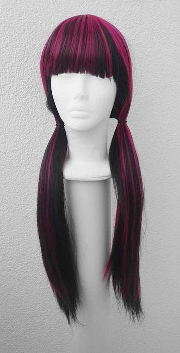 Draculaura Monster High Peruka czarna z różowymi pasemkami cosplay wig