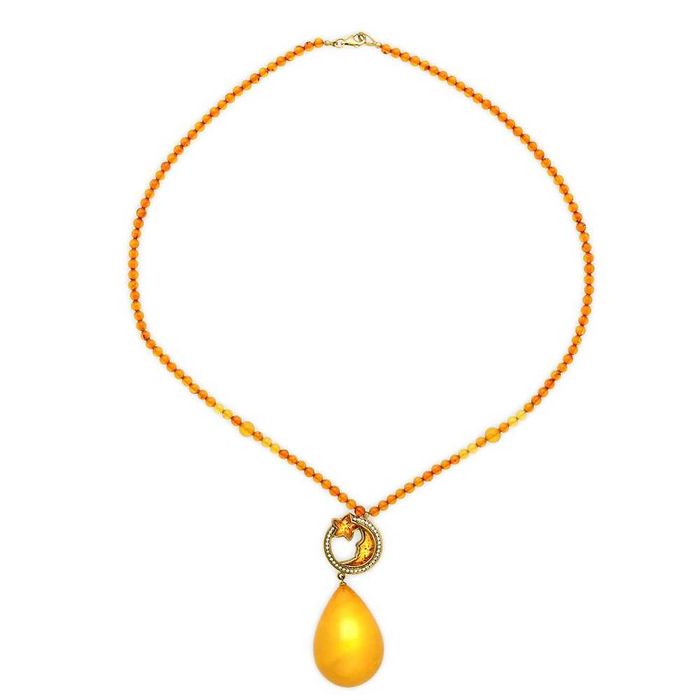 Pozłacany naszyjnik z bursztynem - Księżycowa Noc pr.925