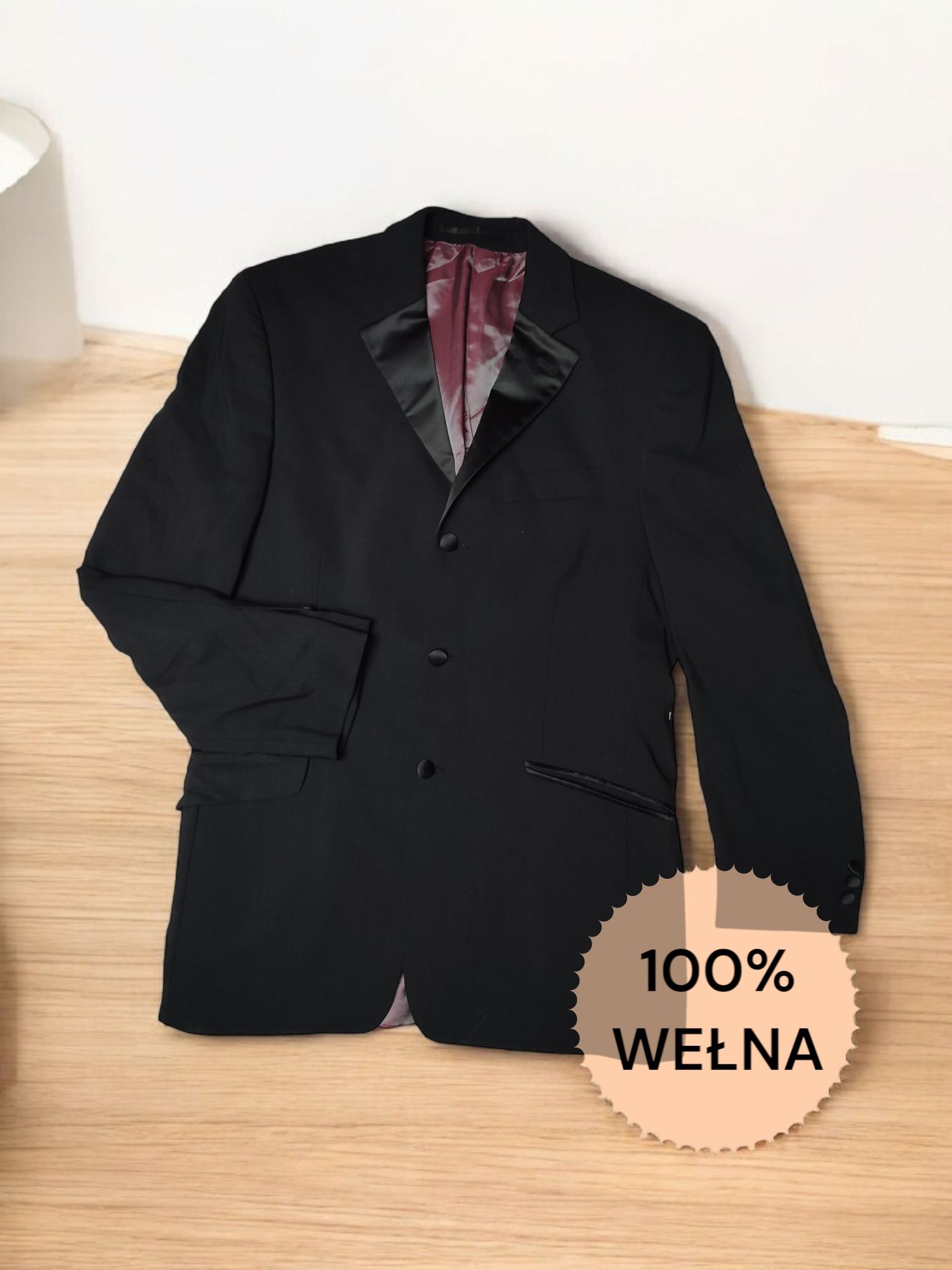 Ekskluzywna Marynarka Smokingowa 100% wełna Woolmark Klasyka Elegancji