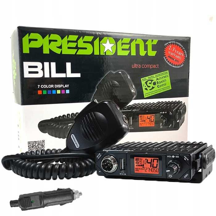 PRESIDENT BILL najmniejsze CB RADIO ASC USB 7kolorów