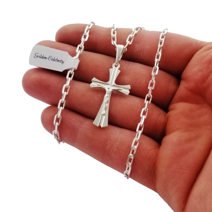 Srebrny Męski Łańcuszek Ankier + Zawieszka Krzyżyk 925 Prezent Dla Męż