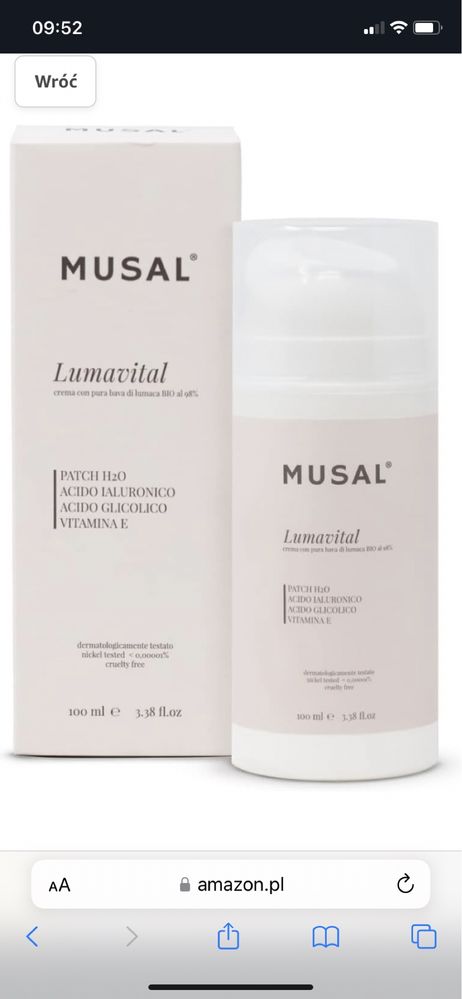 MUSAL Lumavital 100ml Krem do twarzy ze Ślimaka 98% BIO