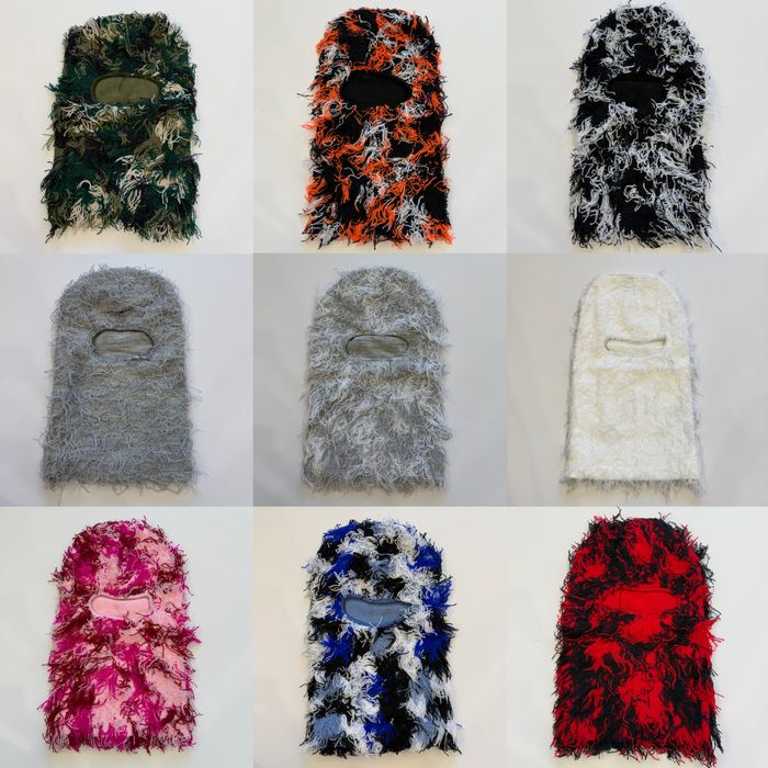 Пухнаста балаклава маска з нитками / y2k клава нитки снуд бафф шапка