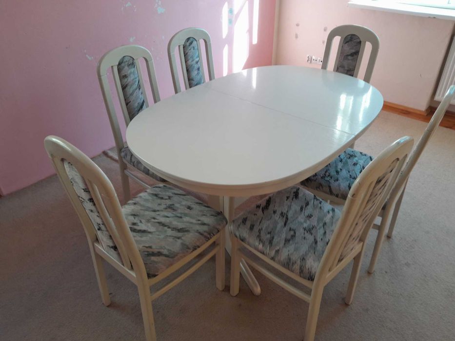Biały stół + 6 krzeseł