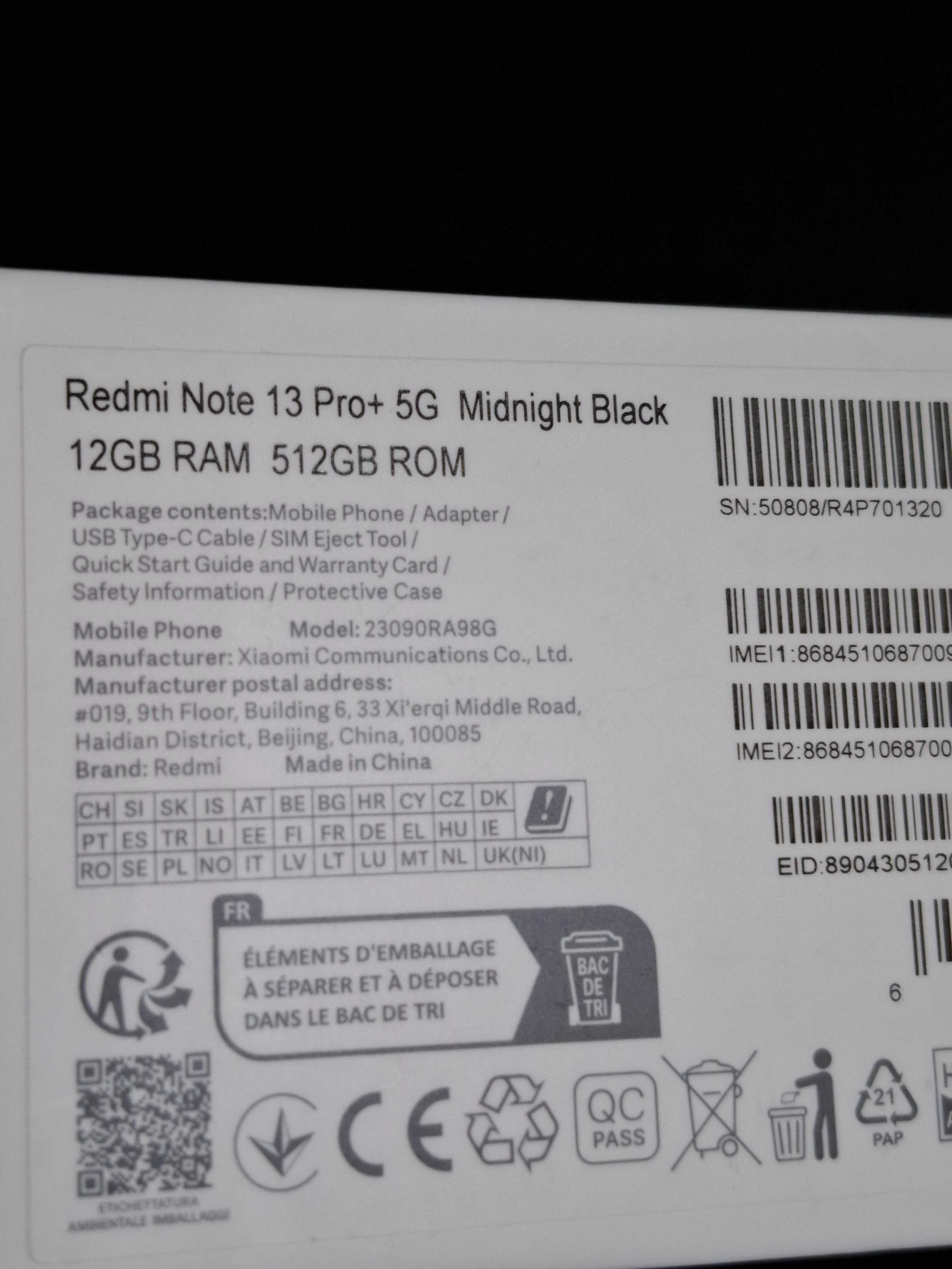 NOWY Xiaomi Redmi Note 13 PRO+ 5G 12GB 512GB GW24M BRAK BLOKAD Plomby