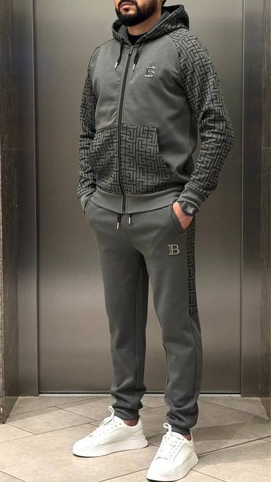 HUGO BOSS серый мужской спортивный костюм оригинал черный зип худи