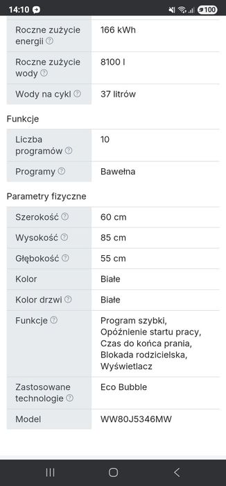 Pralka Samsung Eco Bubble WW80J5346MW