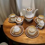 Zabytkowy komplet porcelany Ćmielów – złoto, bordo – sygnowany PRL
