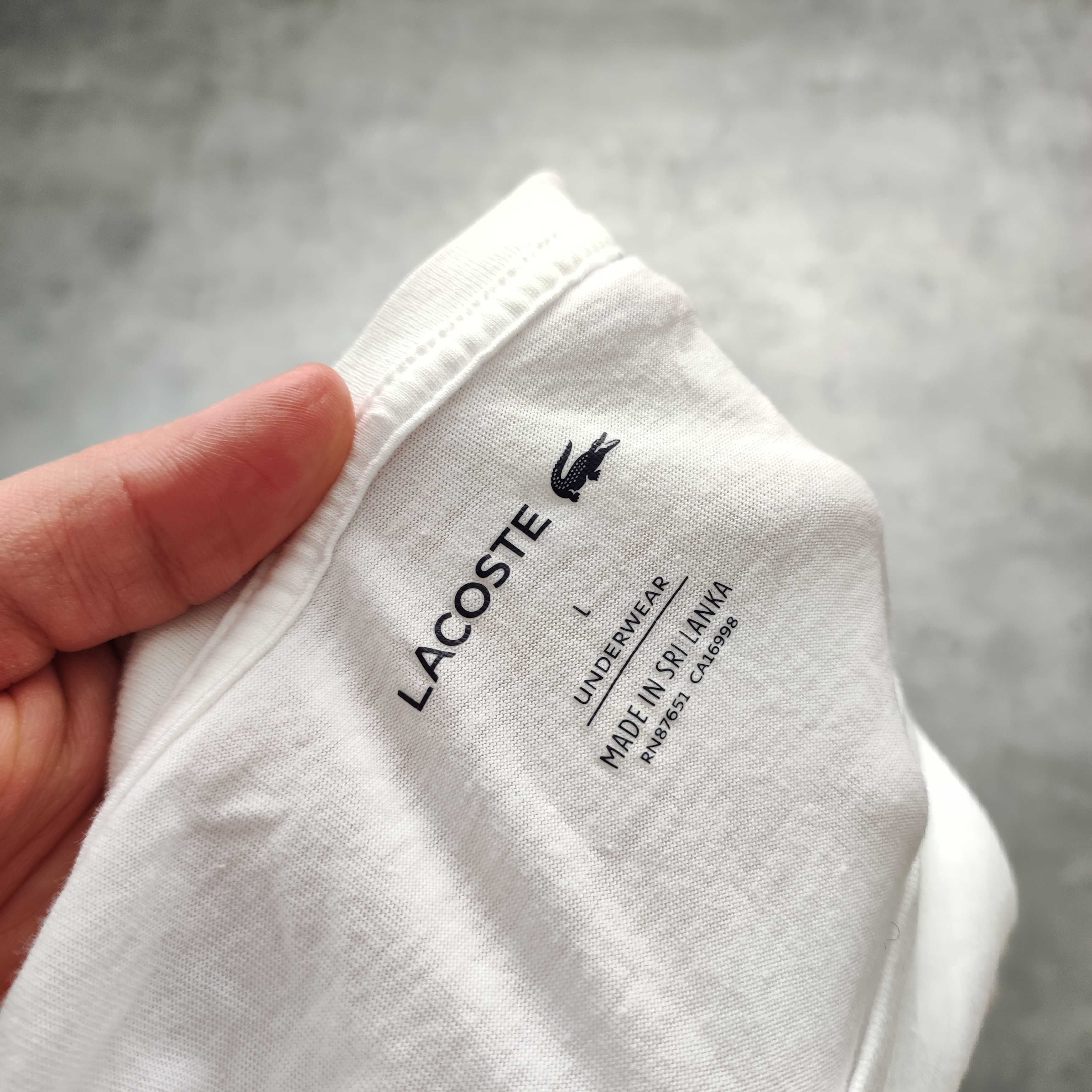 MĘSKA Koszulka Bawełna Basic Podkoszulek Slim Lacoste Biała PREMIUM