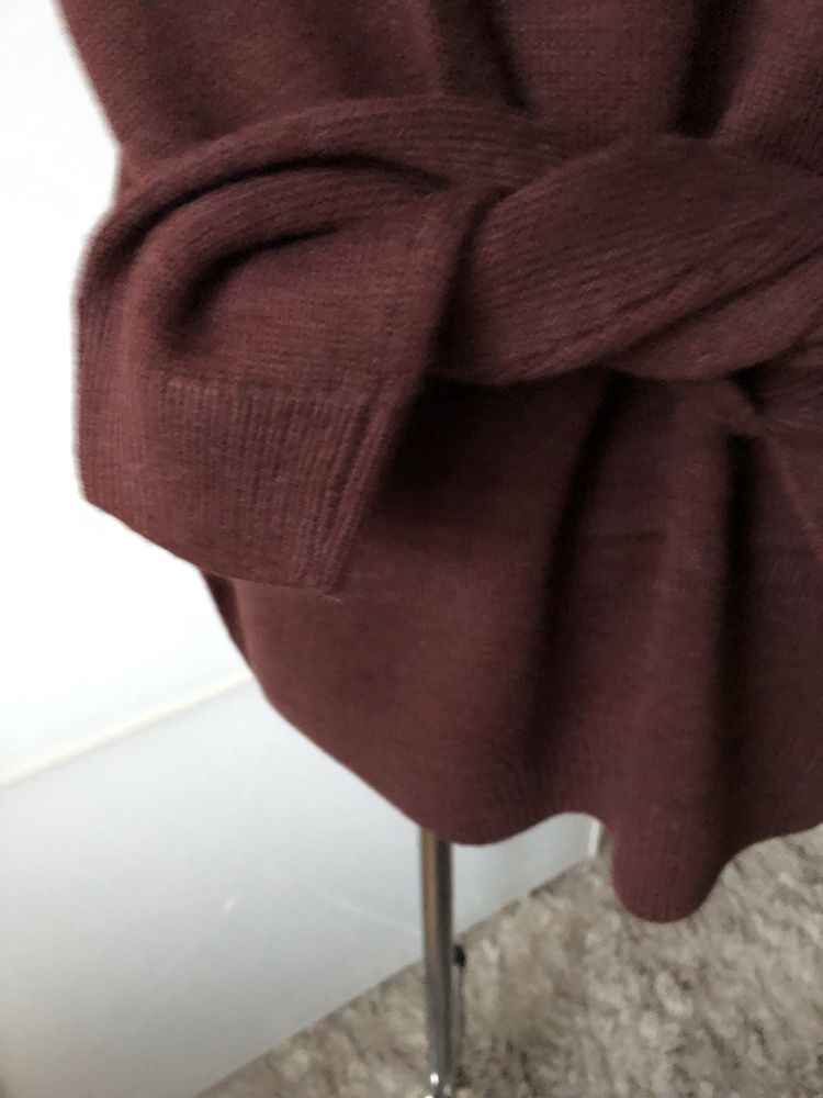 Gruby męski sweter brązowy polo z wełną L