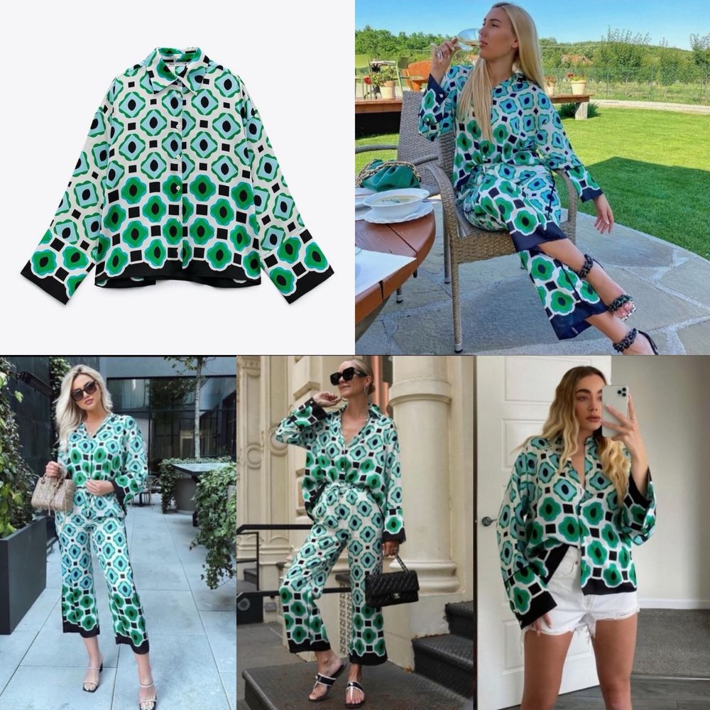 Атласна сатинова сорочка нова колекція zara в принт атласная рубашка