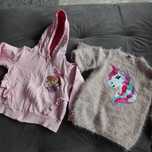 Rozpinana bluza z kapturem + sweterek r. 98