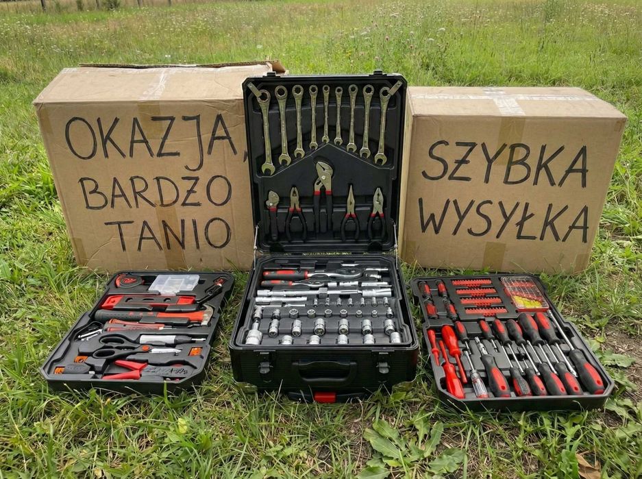 NOWY DUŻY Zestaw Narzędzi Kluczy Bity Nasadki Walizka Mobilny Warsztat