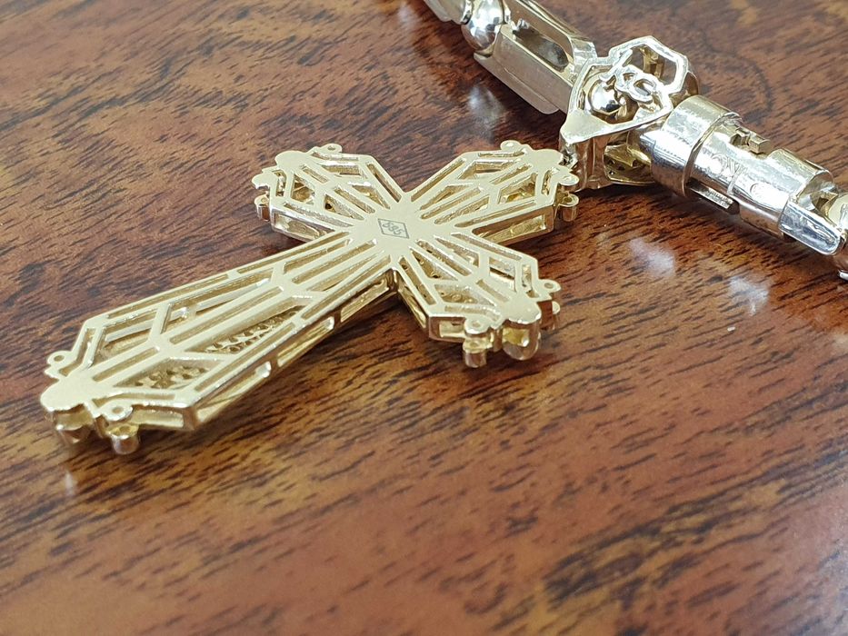 Złoty KRZYŻ Z DIAMENTAMI-128 szt.-1,25 ct.-próba 585.-DIAMENTOWY SKARB