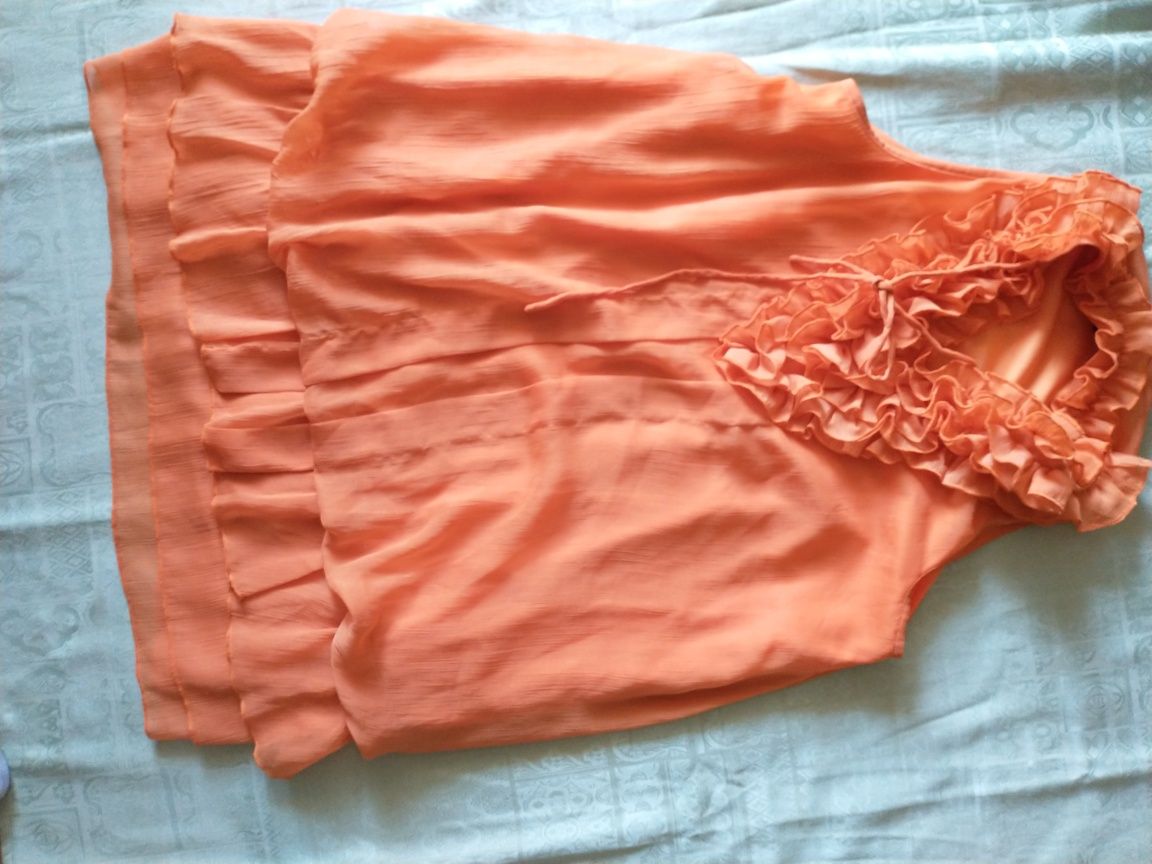 Tunika, bluza, mini sukienka pomarańczowa z falbankami