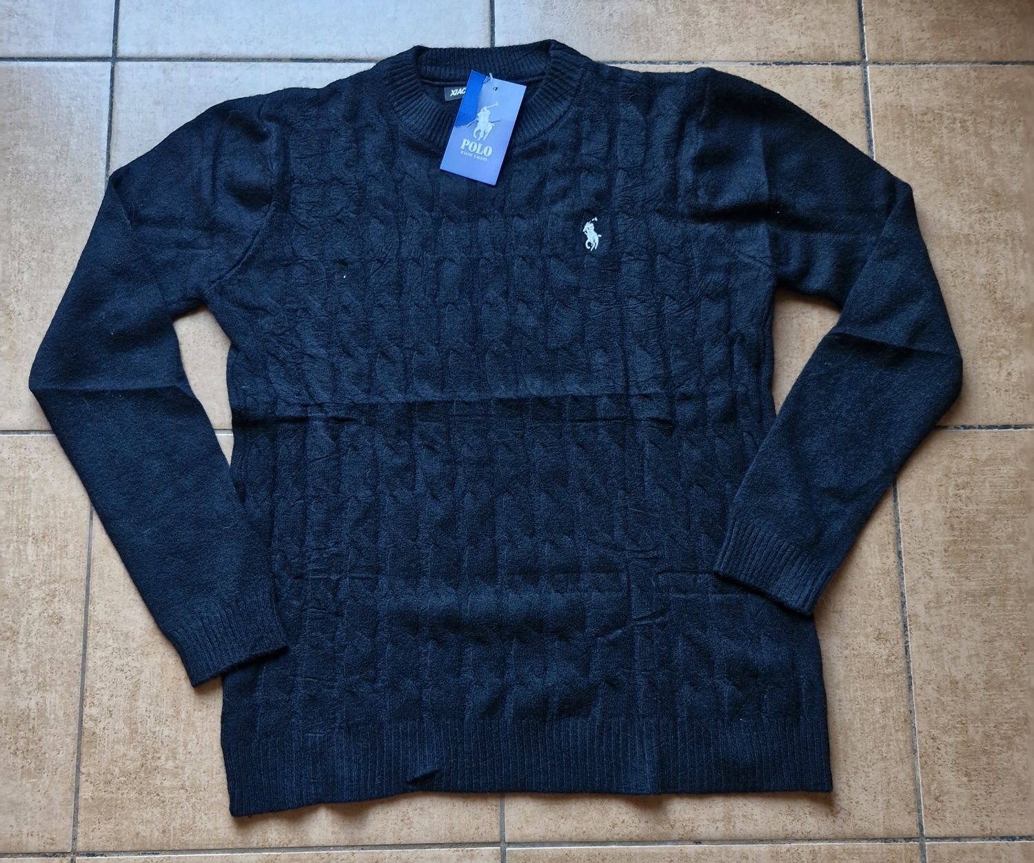 Damski czarny sweterek miekki polo m l xl  warkocz tyl gładki prezent