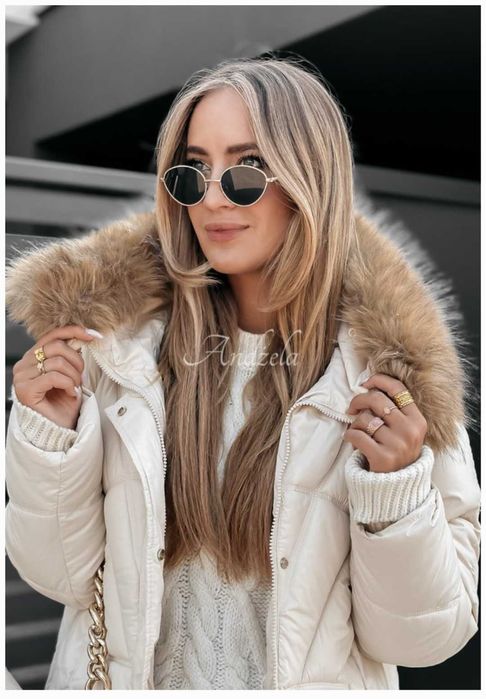 Kurtka pikowana kaptur futerko