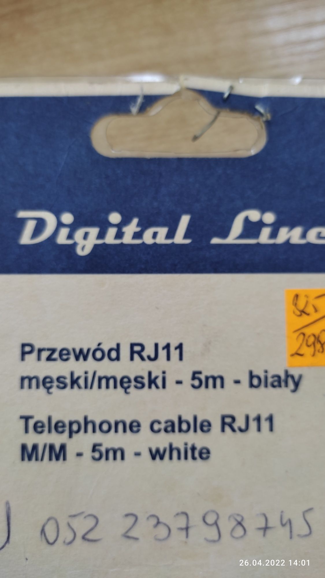 Kabel telefoniczny rj11, 5m ,nowy pod telefon stacjonarny bezprzewodow