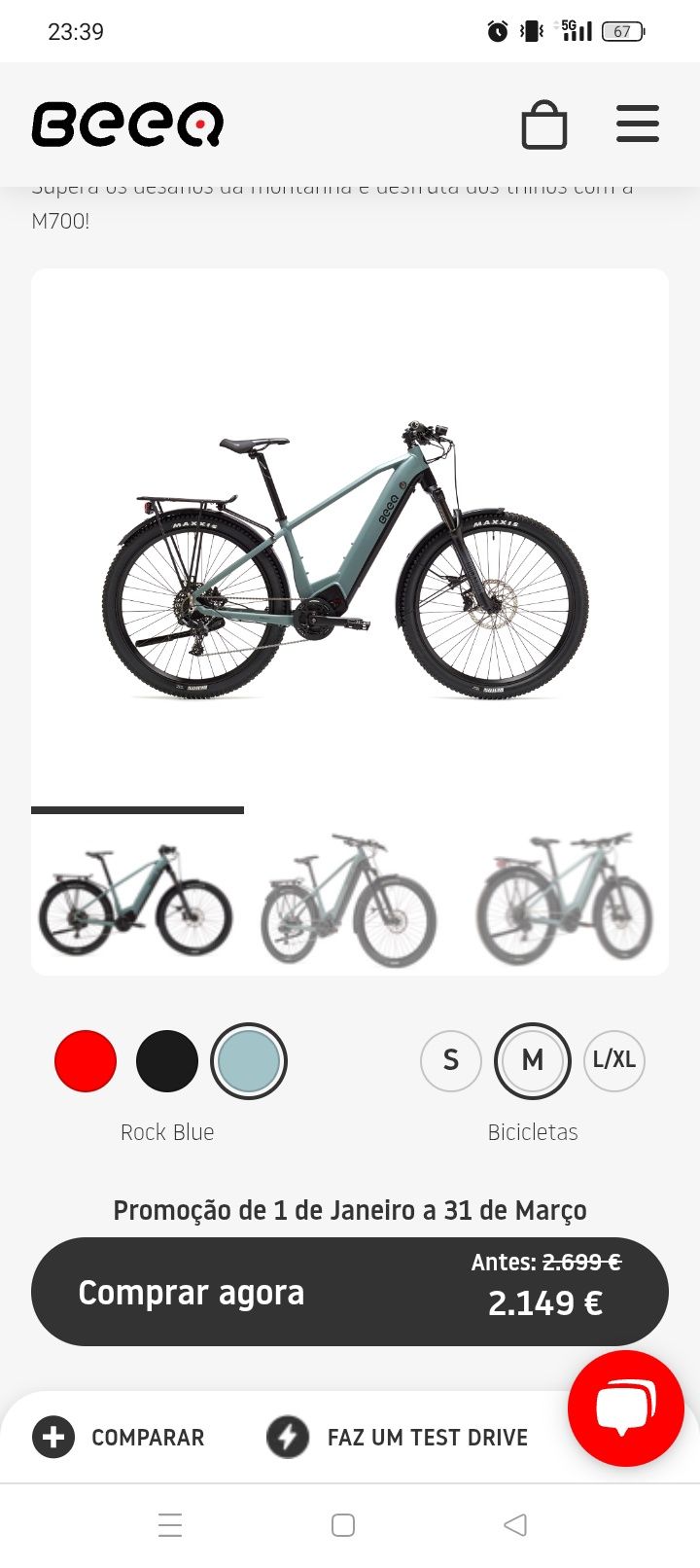 Bicicleta elétrica marca Beeq M 700 ATB com 350 km
