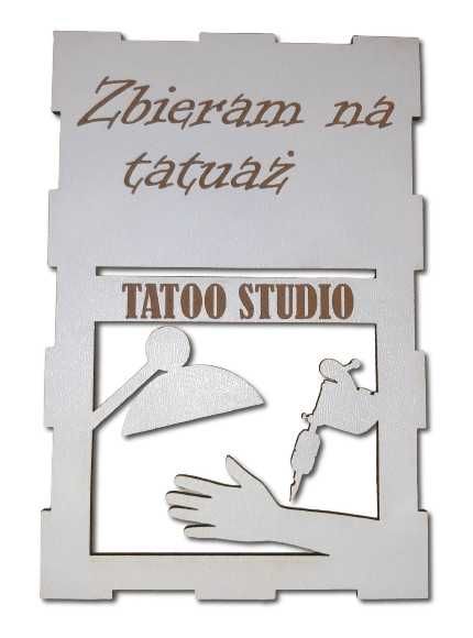 Skarbonka drewniana HDF, na tatuaż, dąb sonoma, amari, biały, czarny